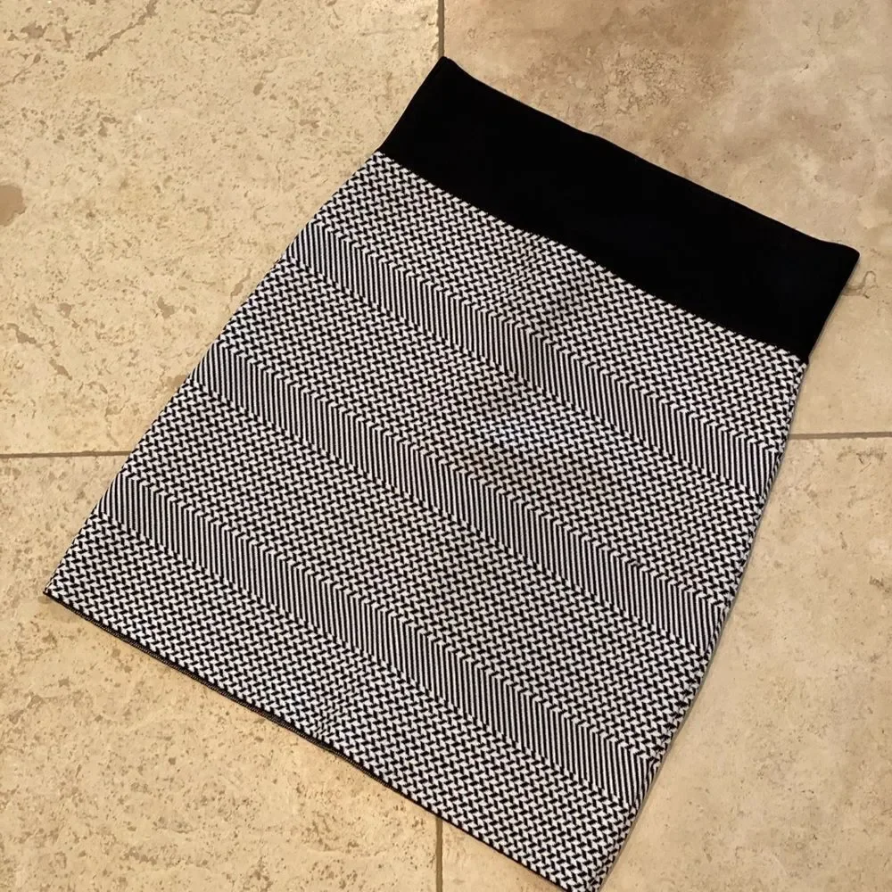 Black and White Bodycon Skirt - Elastic Band waist